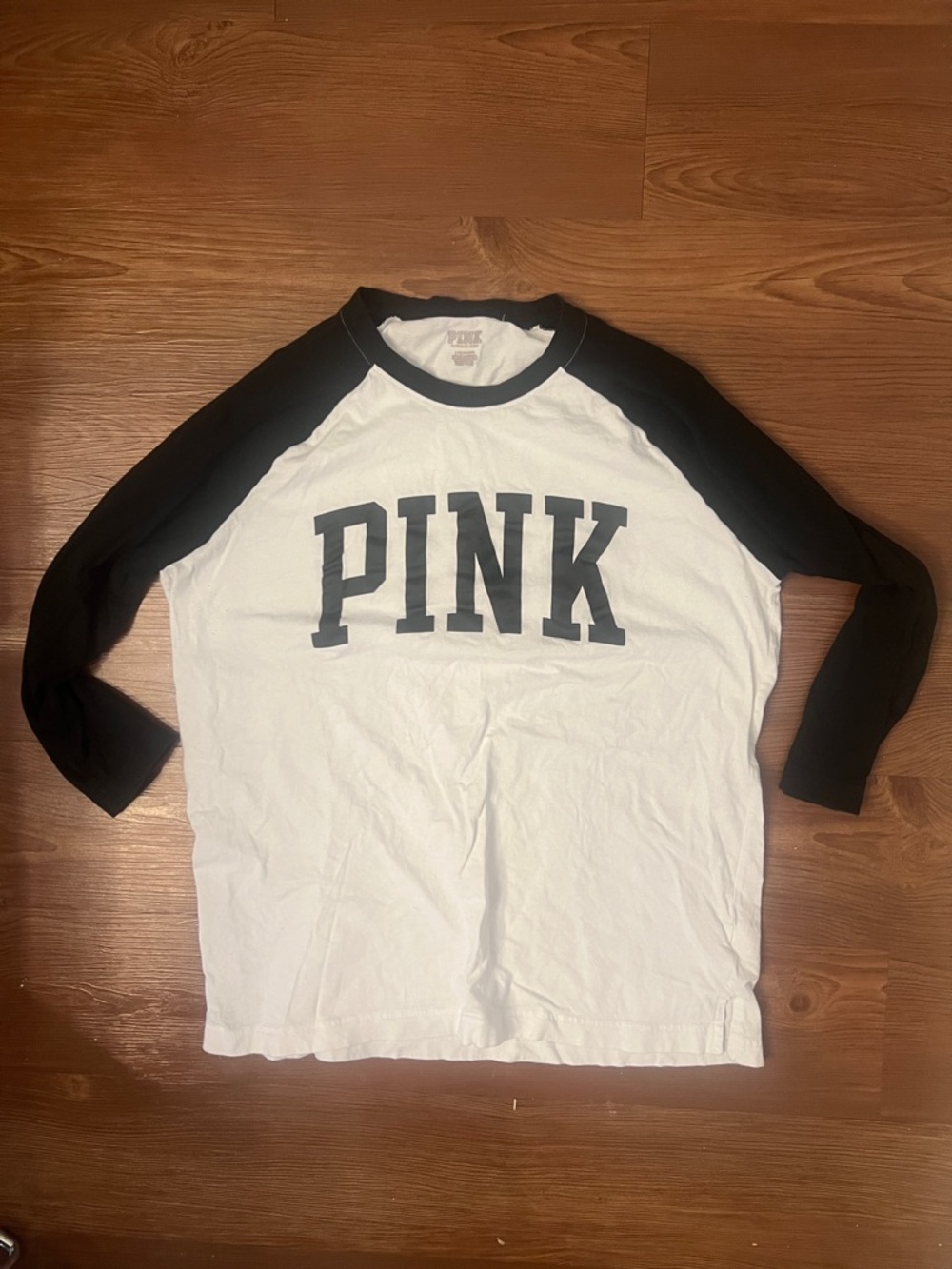 PINK Victoria's Secret White and Black Raglan Long Sleeve Tee